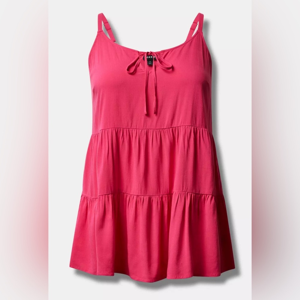 Gently Used - Torrid - Rayon Slub Tiered Tie Front Cami - Pink - Size 3 (22/24)